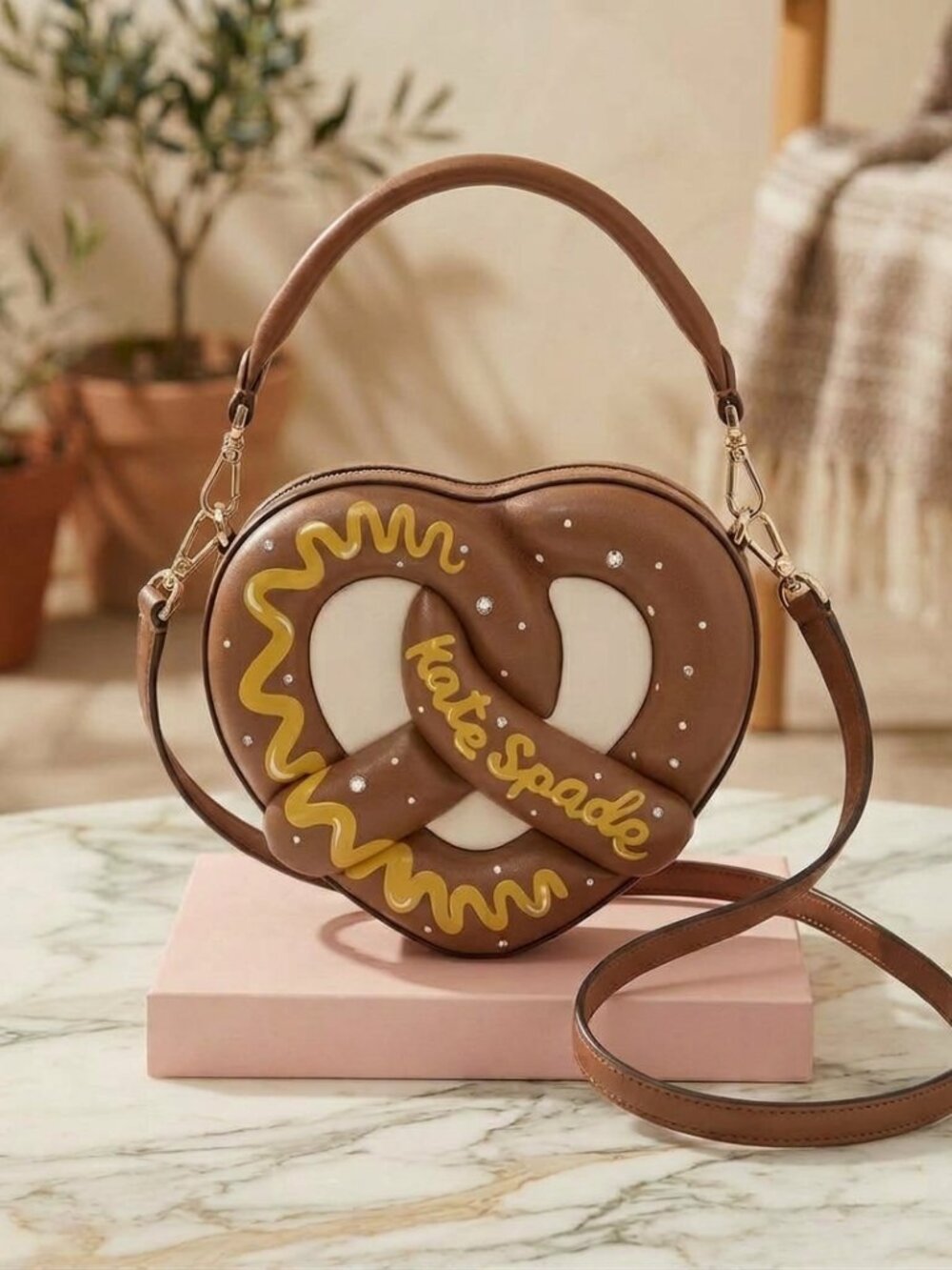 Kate Spade NYC Big Apple 3D Pretzel Crossbody Bag Brown Leather
